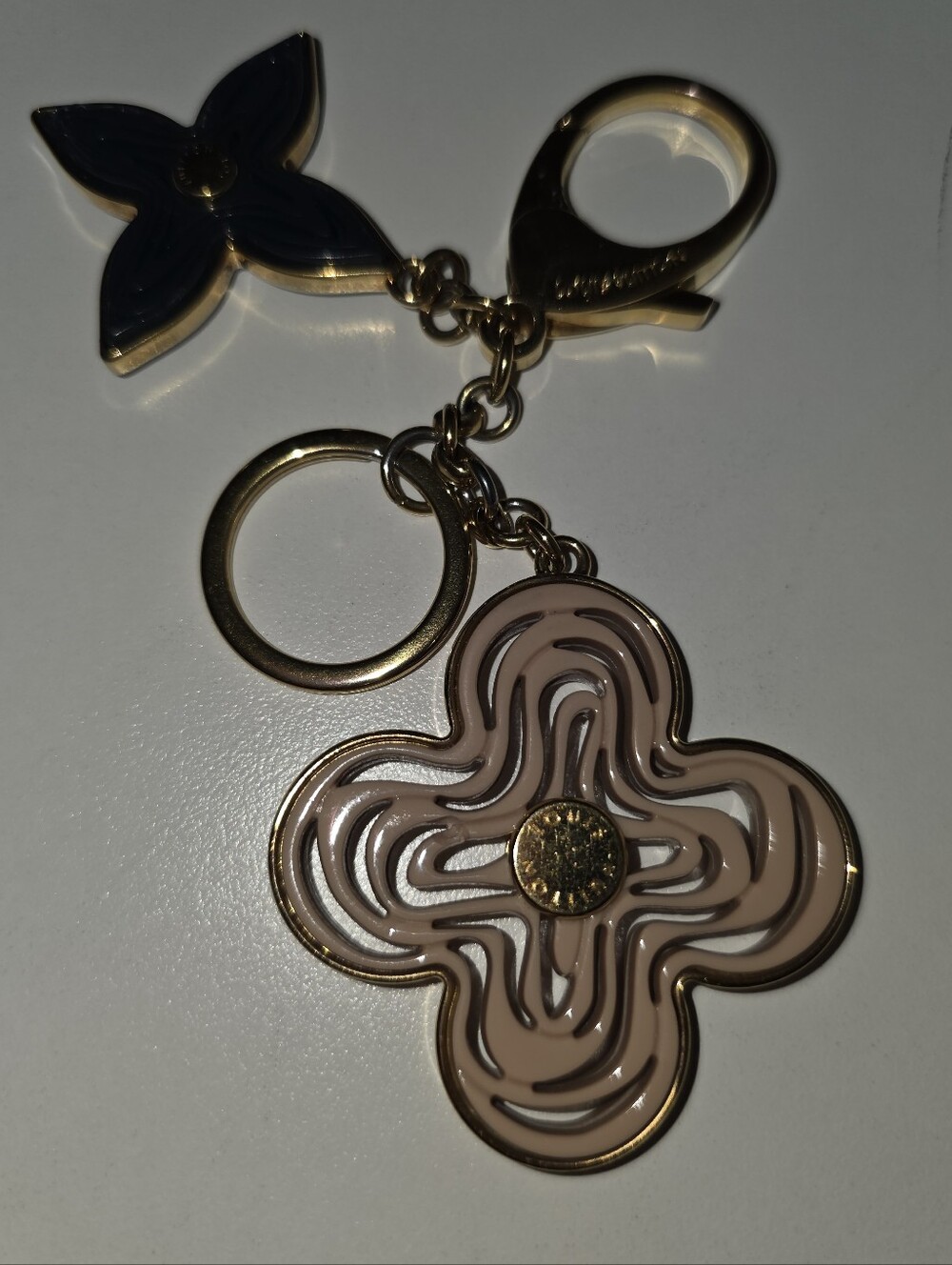 Louis Vuitton Gold-Tone Keychain with Black and Taupe Floral Charms